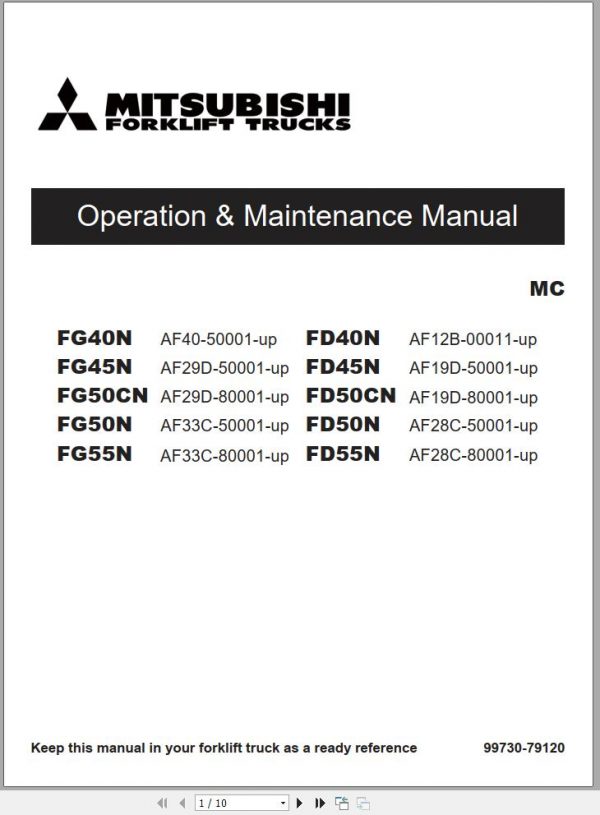 Mitsubishi Forklift FG40N FG45N FG50N FG55N Schematic Operation Maintenance Manual EN 1