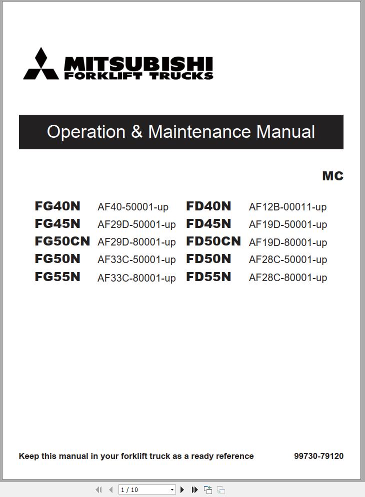 Mitsubishi Forklift FG40N FG45N FG50N FG55N Schematic Operation Maintenance Manual EN 1