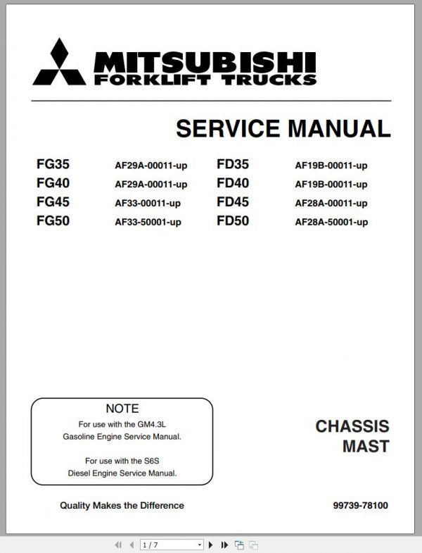 Mitsubishi Forklift FG50C Service Manual EN 1