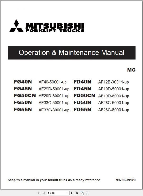 Mitsubishi Forklift FG50CN Schematic Operation Maintenance Manual EN 1