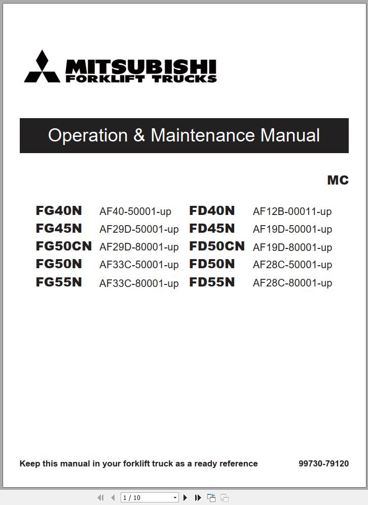 Mitsubishi Forklift FG50CN Schematic Operation Maintenance Manual EN 1