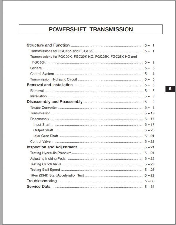 Mitsubishi Forklift FGC18K Schematic Service Manual EN 1