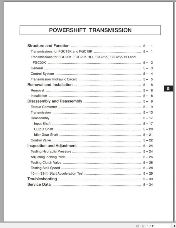 Mitsubishi Forklift FGC20K FGC20K HO FGC25K HO Schematic Service Manual EN 1