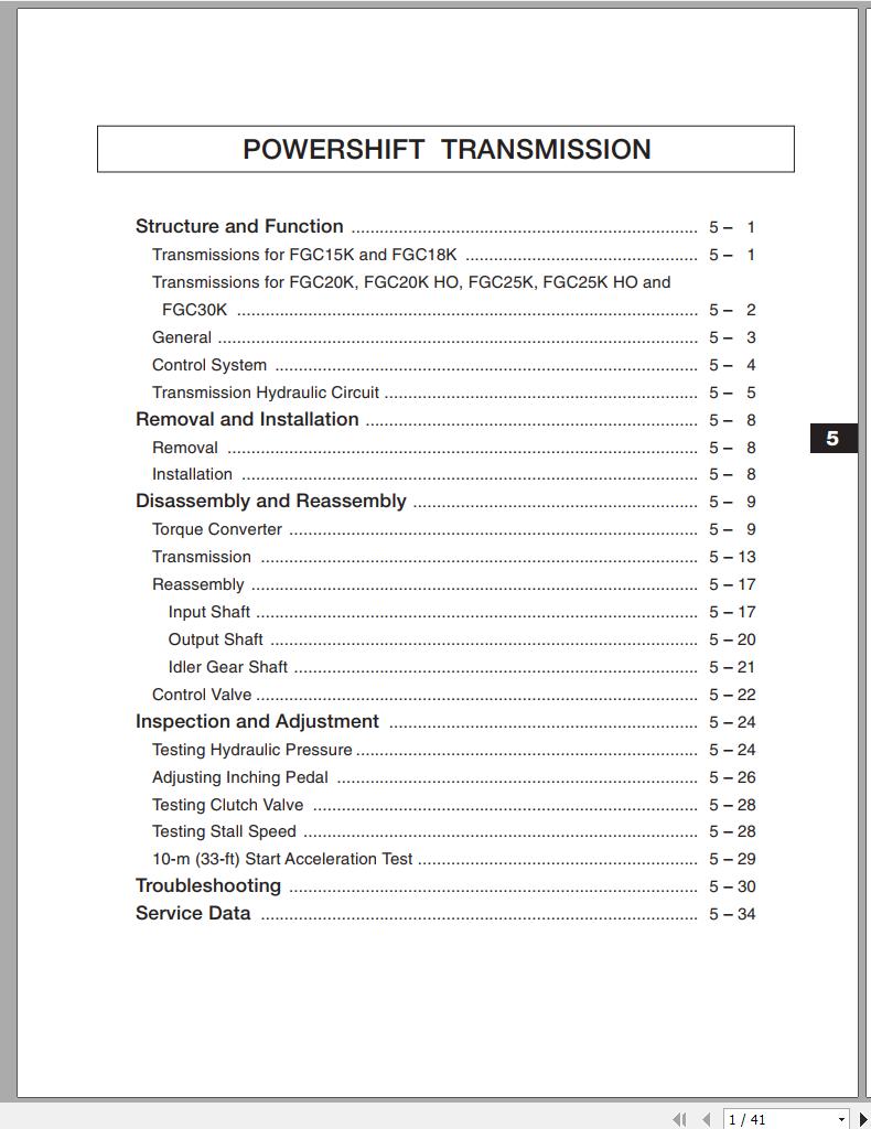 Mitsubishi Forklift FGC20K FGC20K HO FGC25K HO Schematic Service Manual EN 1