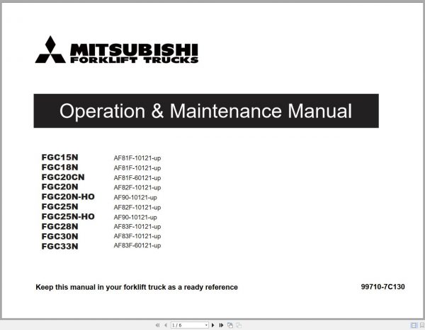 Mitsubishi Forklift FGC20N HO FGC25N HO Operation Maintenance Service Manual EN 1