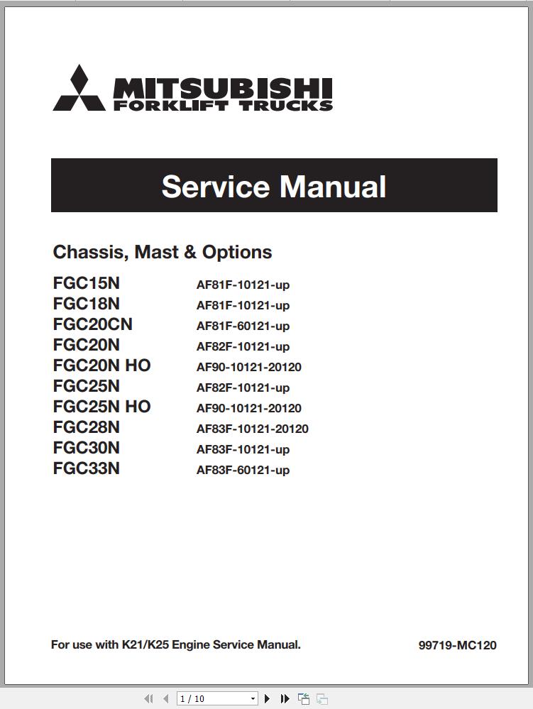 Mitsubishi Forklift FGC20N HO FGC25N HO Operation Maintenance Service Manual EN 2