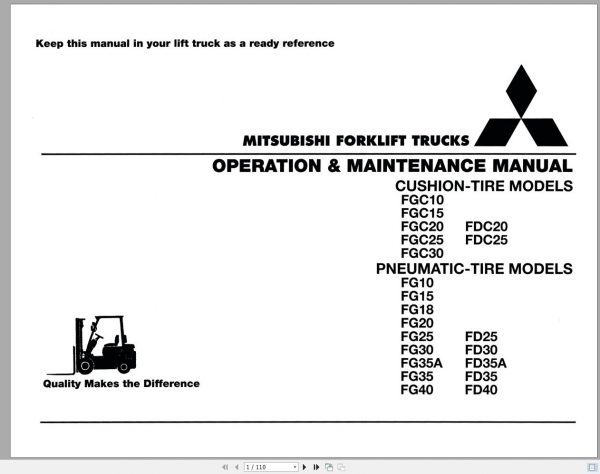 Mitsubishi Forklift FGC25 Schematic Operation Maintenance Service Manual EN 1