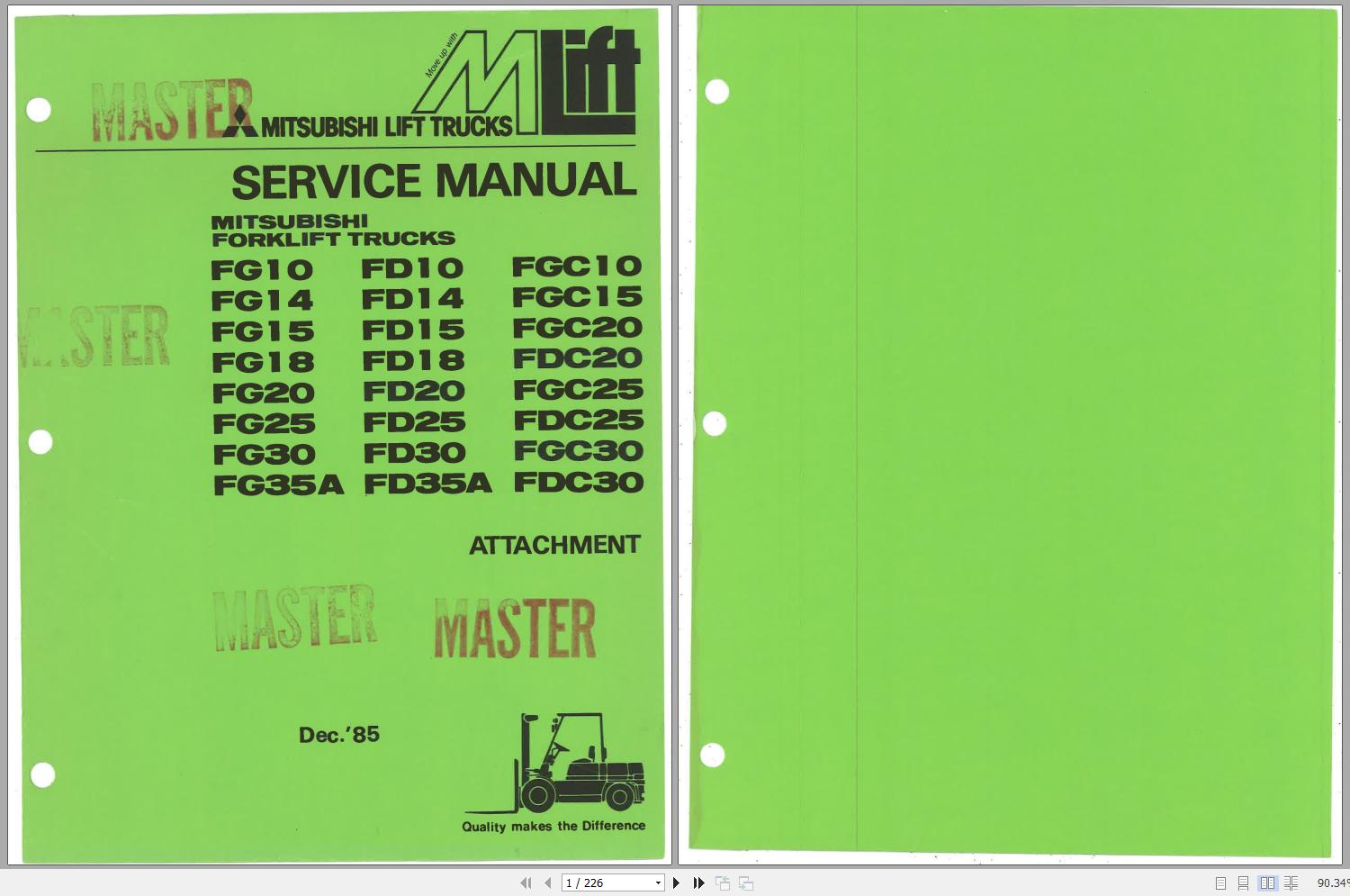 Mitsubishi Forklift FGC25 Schematic Operation Maintenance Service Manual EN 2