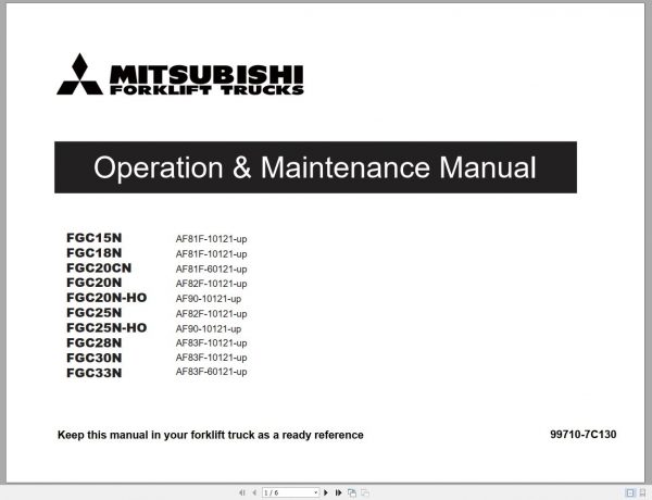 Mitsubishi Forklift FGC28N Schematic Operation Maintenance Service Manual EN 1