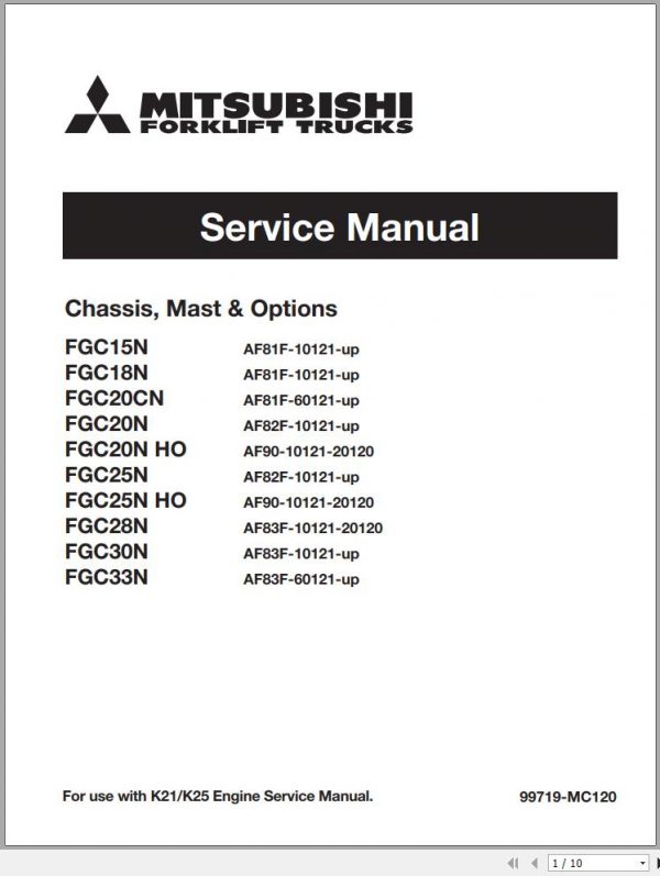Mitsubishi Forklift FGC28N Schematic Operation Maintenance Service Manual EN 2
