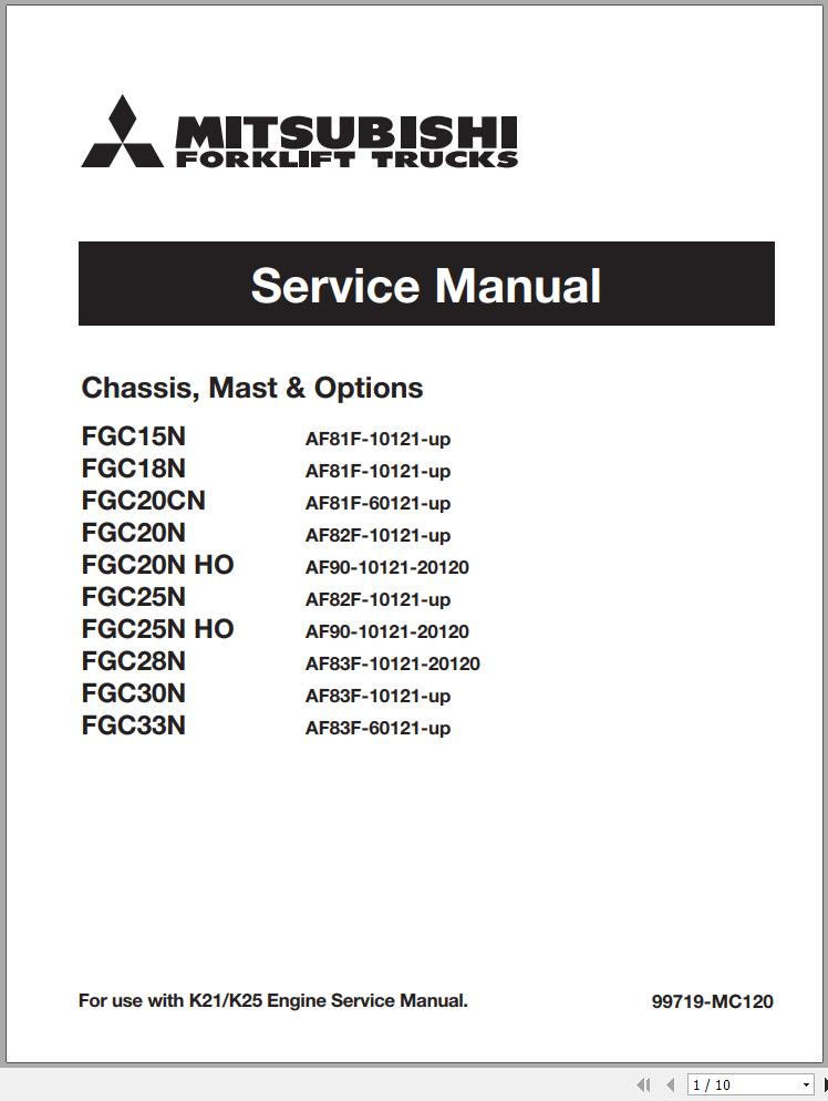 Mitsubishi Forklift FGC28N Schematic Operation Maintenance Service Manual EN 2