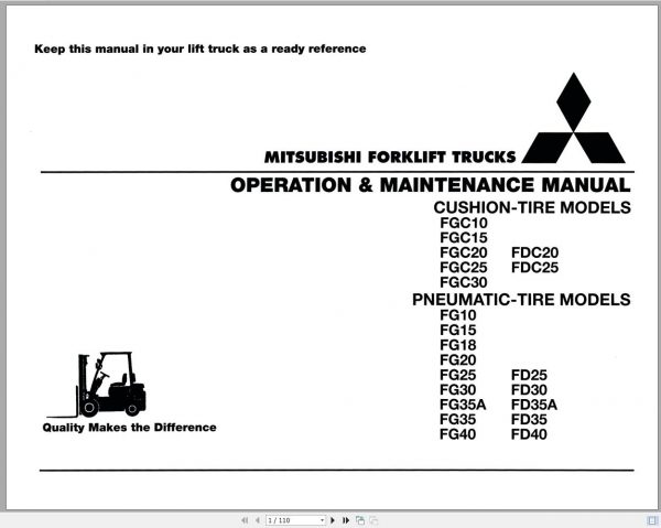 Mitsubishi Forklift FGC30 Schematic Operation Maintenance Service Manual EN 1