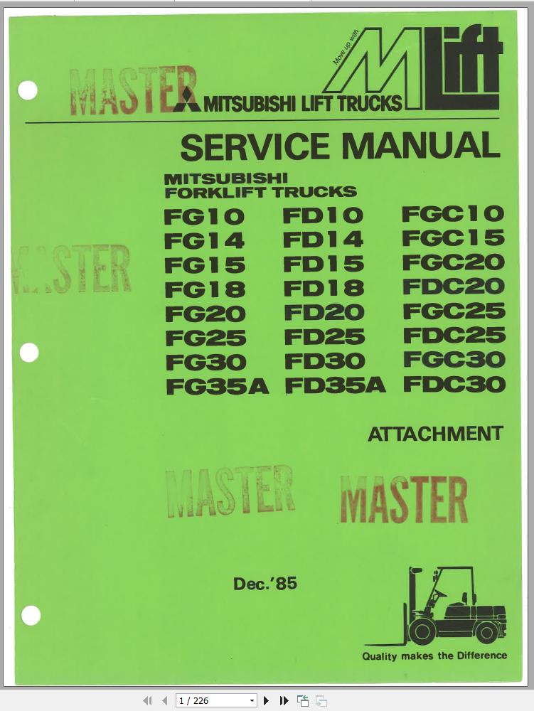 Mitsubishi Forklift FGC30 Schematic Operation Maintenance Service Manual EN 2