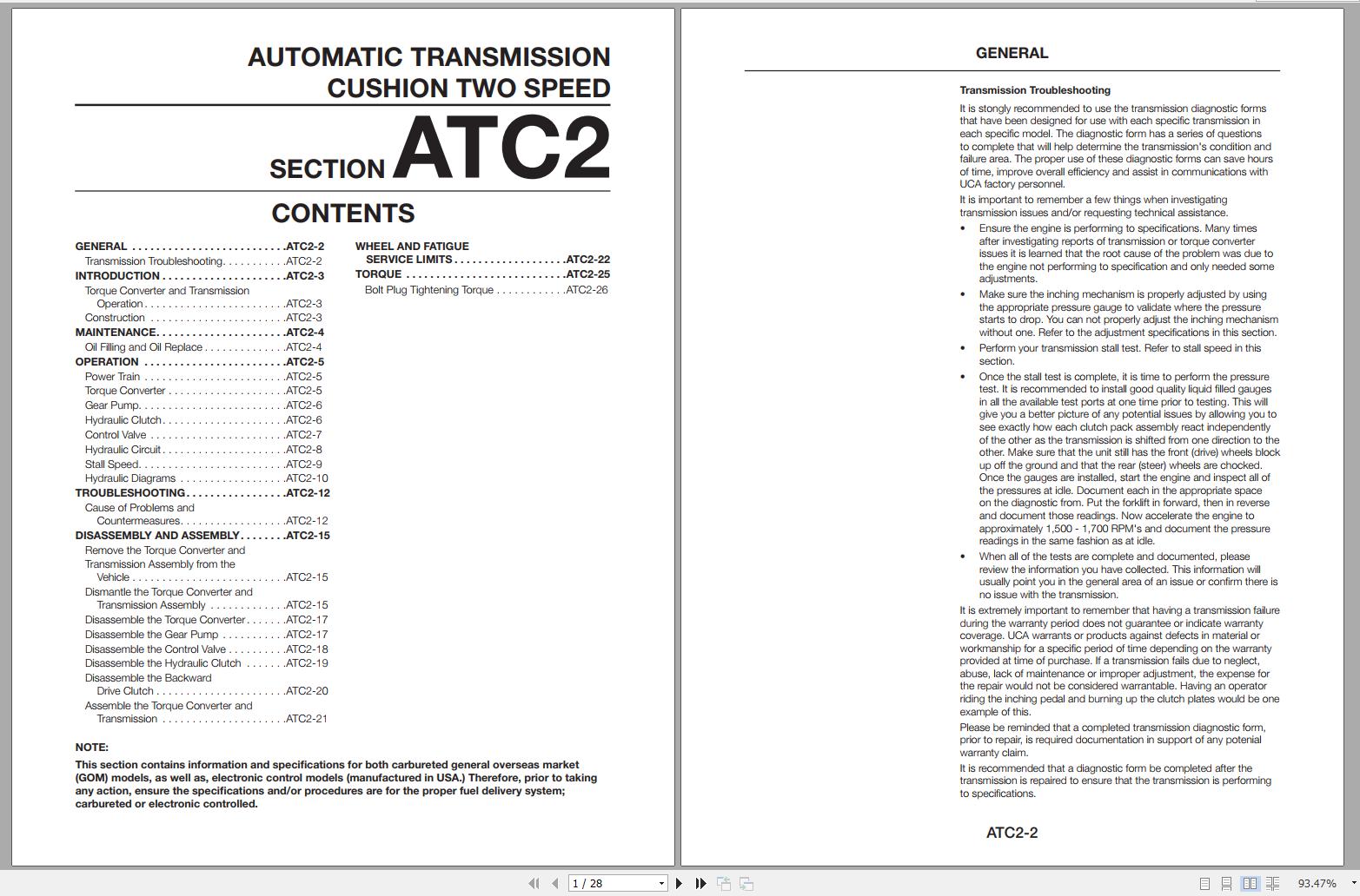 Mitsubishi Forklift FGC35CN FGC40CN Operation Maintenance Service Manual EN 3