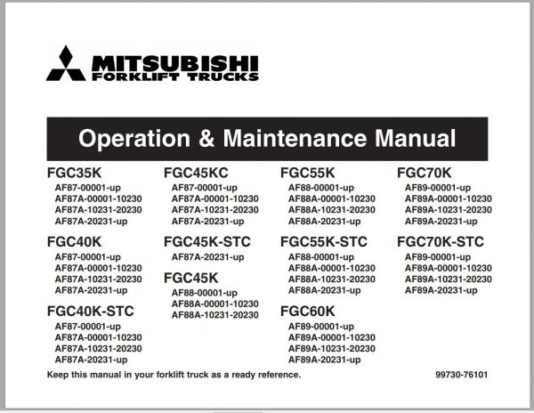 Mitsubishi Forklift FGC45K C Operation Maintenance Service Manual EN FR 1