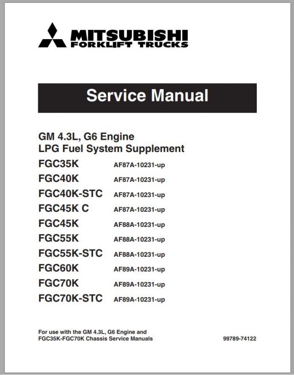 Mitsubishi Forklift FGC45K STC Schematic Operation Maintenance Service Manual EN 2