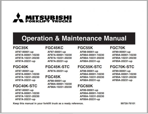 Mitsubishi Forklift FGC45K Schematic Operation Maintenance Service Manual EN FR 1