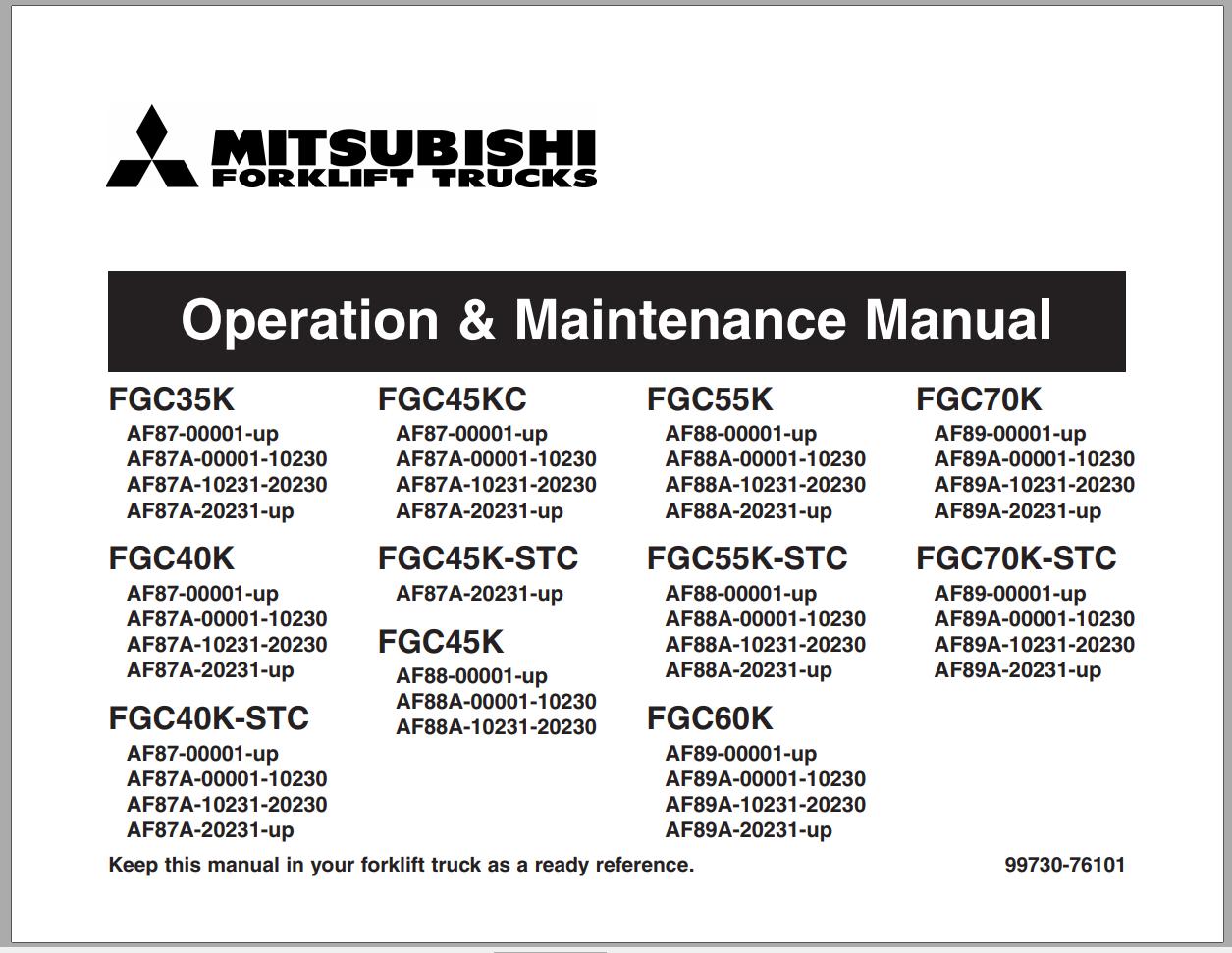 Mitsubishi Forklift FGC45K Schematic Operation Maintenance Service Manual EN FR 1