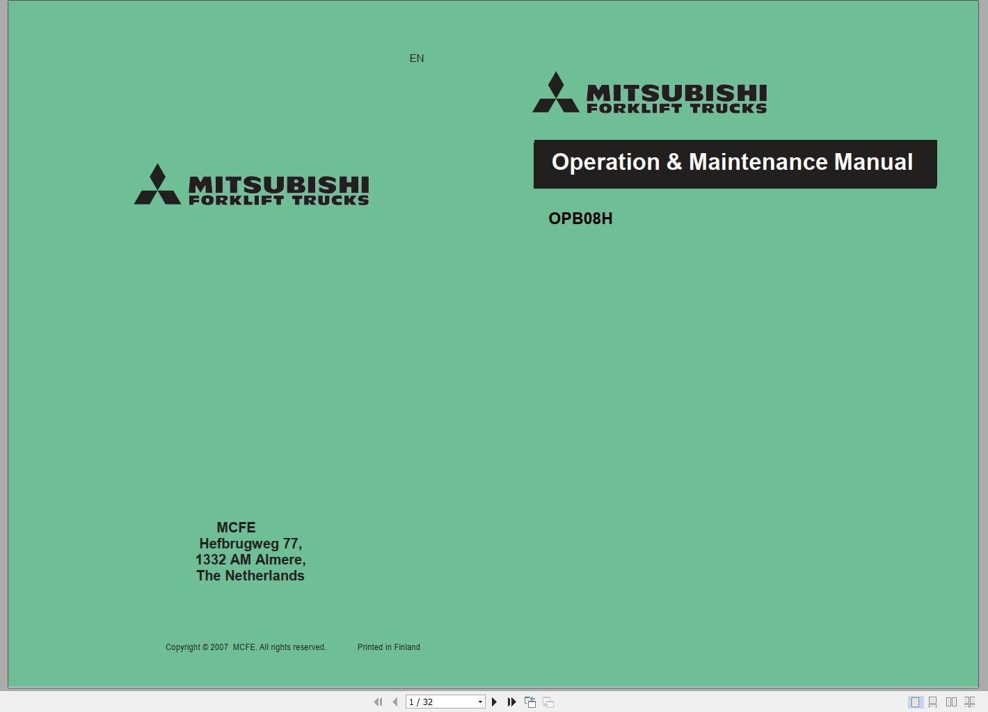 Mitsubishi Forklift OPB08H Schematic Operation Maintenance Manual EN DE 1