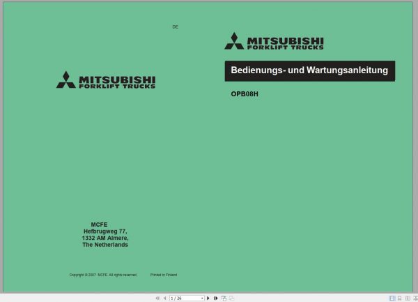 Mitsubishi Forklift OPB08H Schematic Operation Maintenance Manual EN DE 2