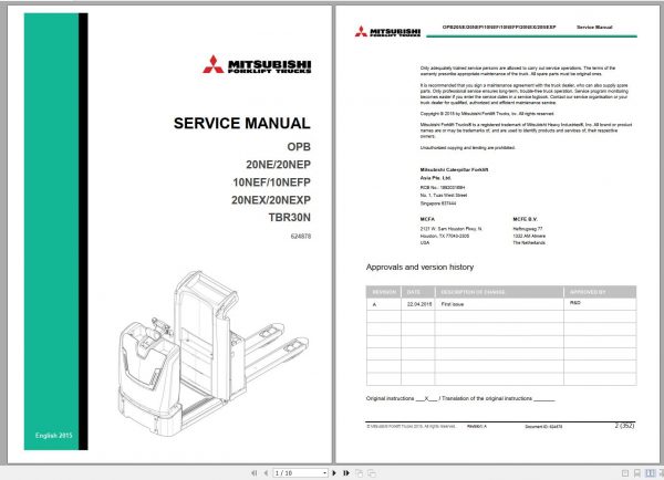 Mitsubishi Forklift OPB10NEF OPB20NEX Schematic Operation Maintenance Service Manual EN DE FR ES 2