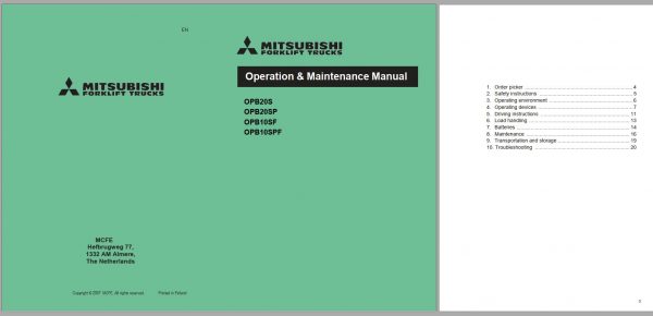 Mitsubishi Forklift OPB10SF OPB10SPF Operation Maintenance Service Manual EN DE FR ES 1