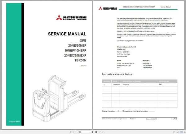 Mitsubishi Forklift OPB20NEXP Schematic Operation Maintenance Service Manual EN 2