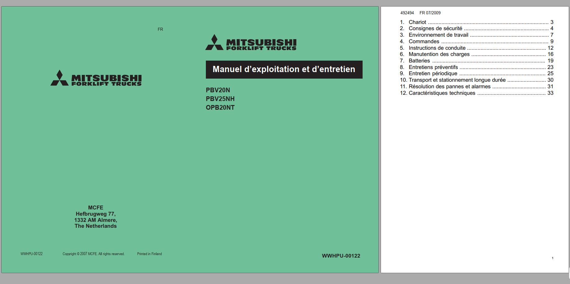 Mitsubishi Forklift OPB20NT Schematic Operation Maintenance Service Manual EN DE FR 2