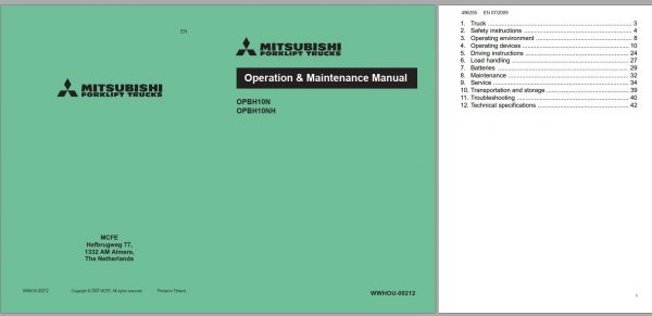 Mitsubishi Forklift OPBH10N OPBH10NH Schematic Operation Maintenance Service Manual EN DE ES FR 1