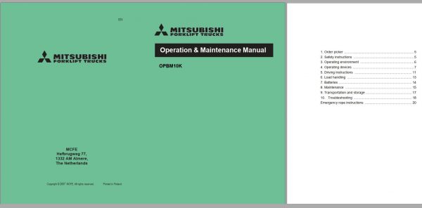 Mitsubishi Forklift OPBM10K Schematic Operation Maintenance Service Manual EN DE ES FR 1