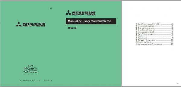 Mitsubishi Forklift OPBM10K Schematic Operation Maintenance Service Manual EN DE ES FR 2