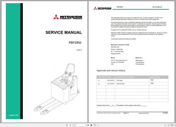 Mitsubishi Forklift PBF25N2 Schematic Operation Maintenance Service Manual EN ES DE FR 2
