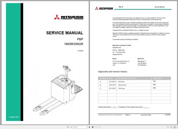 Mitsubishi Forklift PBP20N2R Schematic Operation Maintenance Service Manual EN DE FR 2