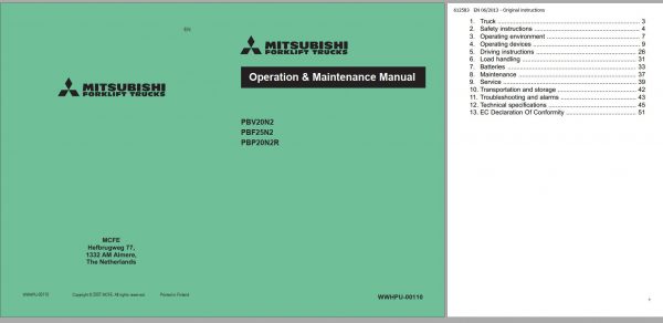 Mitsubishi Forklift PBV20N2 Operation Maintenance Service Manual EN FR DE 1