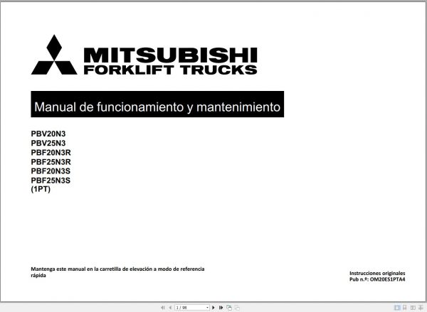 Mitsubishi Forklift PBV20N3 PBV25N3 Operation Maintenance Manual ES 1
