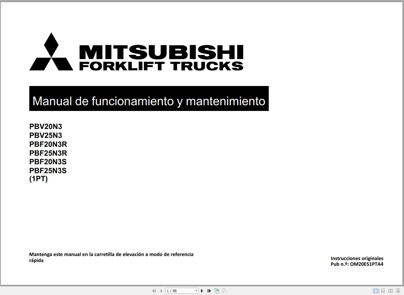 Mitsubishi Forklift PBV20N3 PBV25N3 Operation Maintenance Manual ES 1