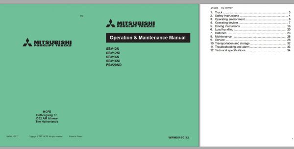 Mitsubishi Forklift PBV20ND Schematic Operation Maintenance Service Manual EN FR DE 1