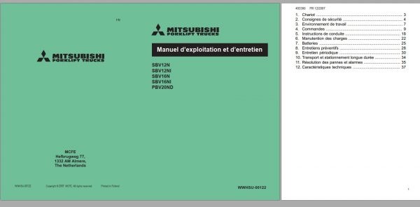Mitsubishi Forklift PBV20ND Schematic Operation Maintenance Service Manual EN FR DE 2