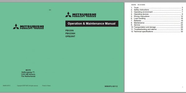 Mitsubishi Forklift PBV25NH Schematic Operation Maintenance Service Manual EN DE FR 1