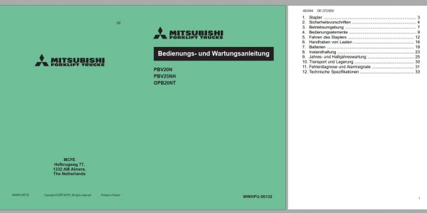 Mitsubishi Forklift PBV25NH Schematic Operation Maintenance Service Manual EN DE FR 2