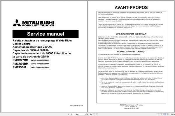 Mitsubishi Forklift PMCR27BM PMCR36BM Operation Maintenance Service Manual EN FR ES 2
