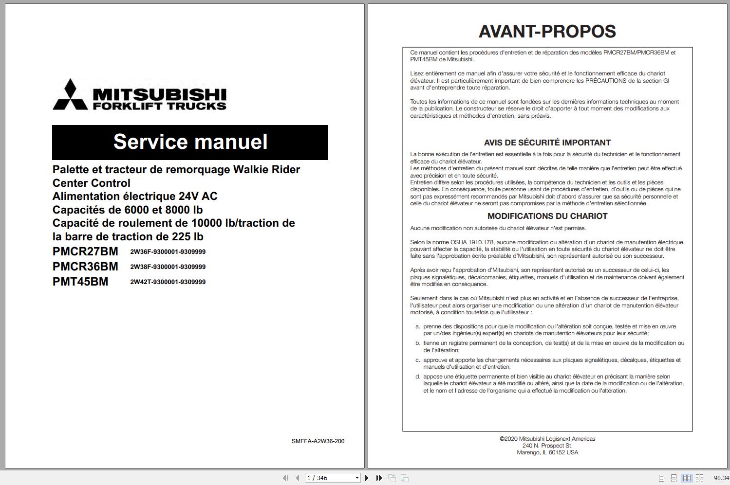 Mitsubishi Forklift PMCR27BM PMCR36BM Operation Maintenance Service Manual EN FR ES 2