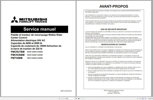 Mitsubishi Forklift PMT45BM Operation Maintenance Service Manual EN FR ES 2