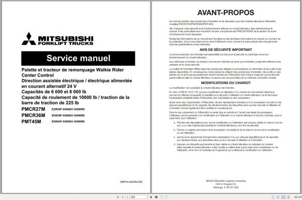 Mitsubishi Forklift PMT45M Operation Maintenance Service Manual EN FR ES 2