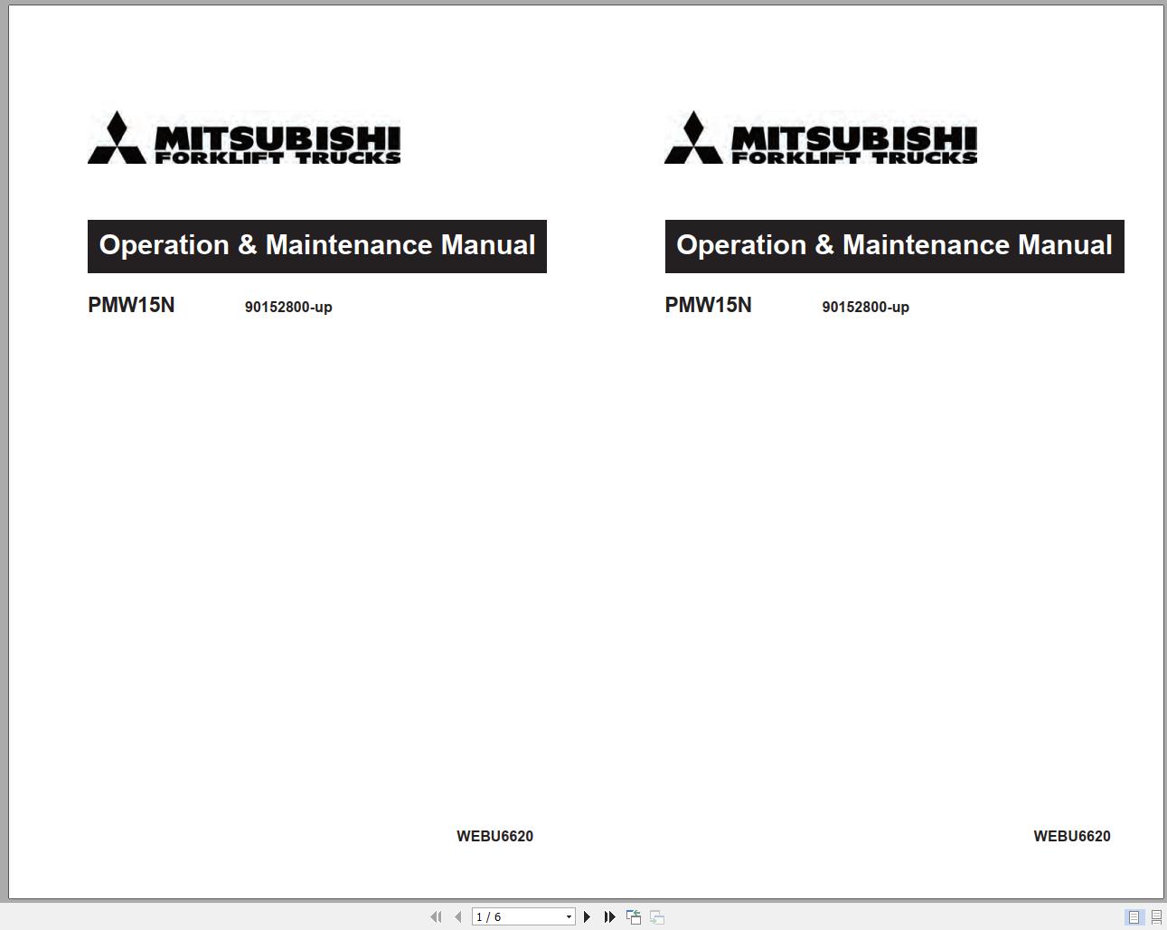 Mitsubishi Forklift PMW15N Operation Maintenance Service Manual EN 1