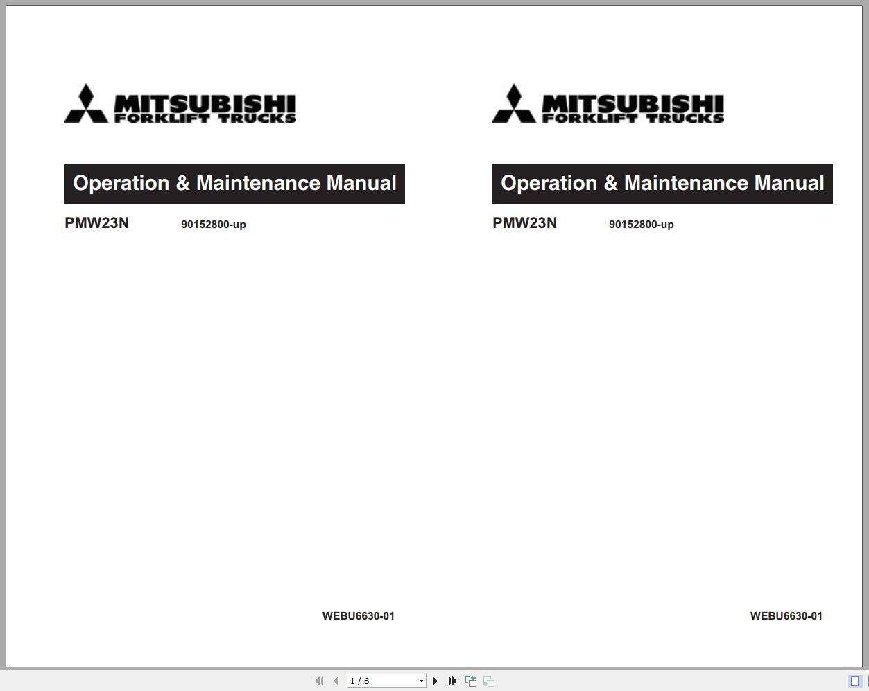 Mitsubishi Forklift PMW23N Operation Maintenance Service Manual EN 1