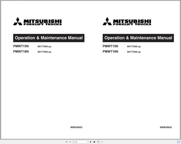 Mitsubishi Forklift PMWT15N PMWT18N Operation Maintenance Manual EN 1