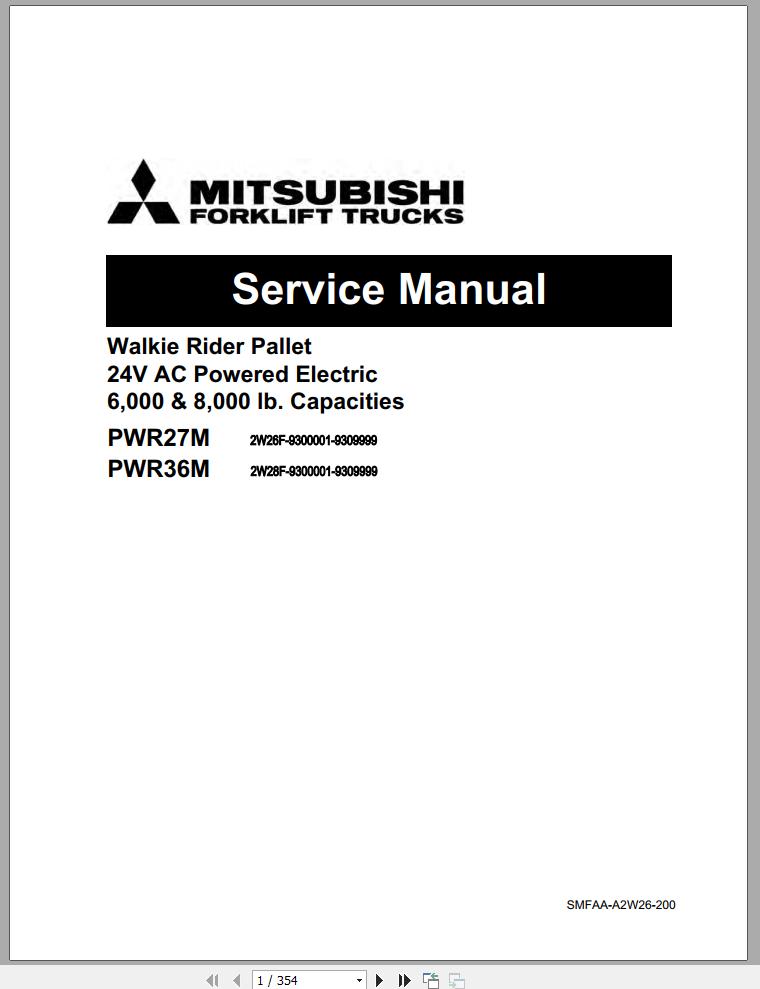 Mitsubishi Forklift PWR27M PWR36M Operation Maintenance Service Manual EN FR ES 1