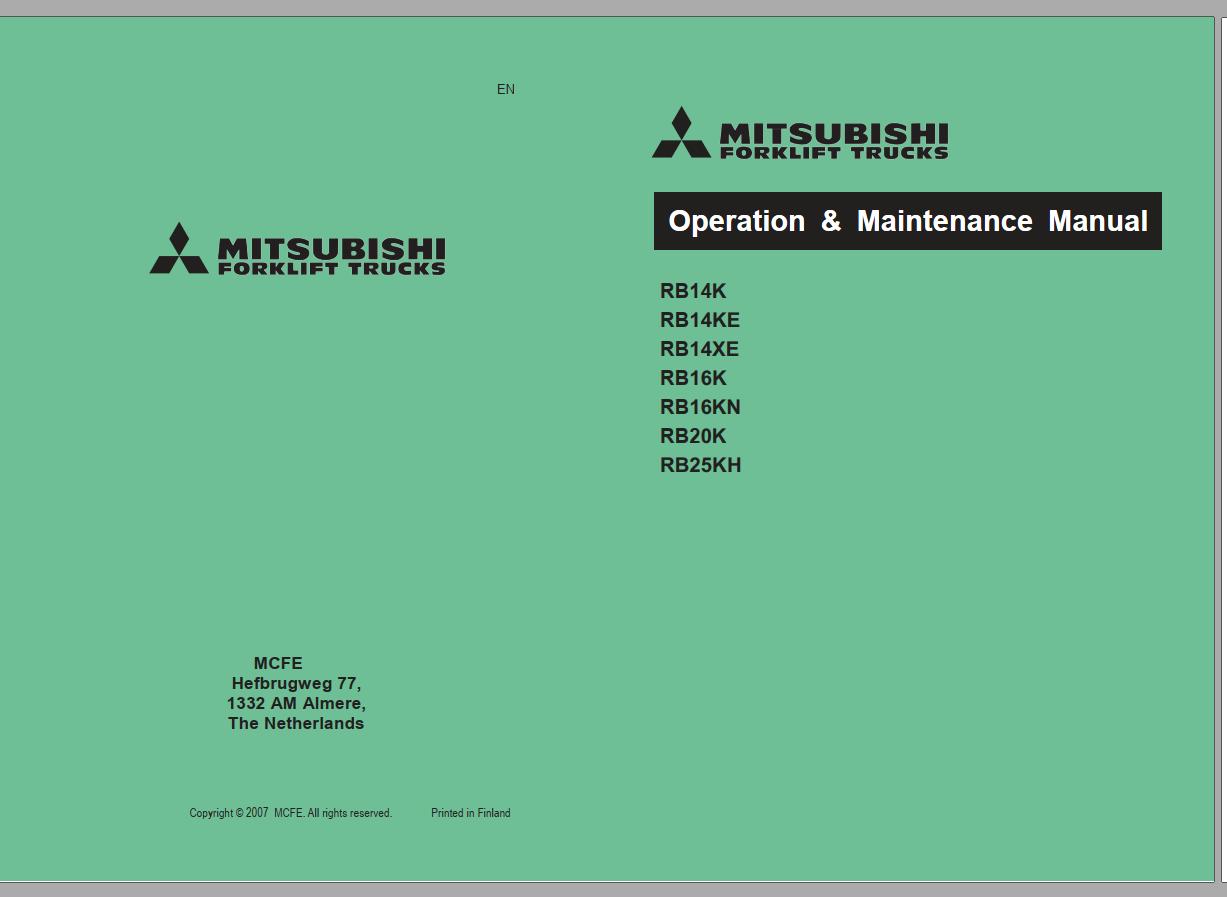 Mitsubishi Forklift RB14KC RB14XC RB14XE Schematic Operation Maintenance Service Manual EN FR ES DE 1