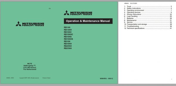 Mitsubishi Forklift RB14N RB25NH Schematic Operation Maintenance Service Manual EN FR DE 1